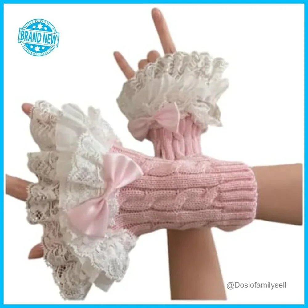 Fingerless Arm Warmers Y2K Grunge Lolita Cosplay Soft Knit Adjustable Fit